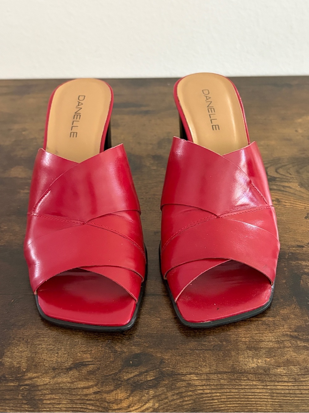 Danelle Red‎ Leather Dreta Slide Mules | 3" Heel | Size 7M | Made in Brazil